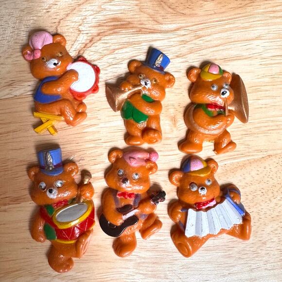 Vintage Refrigerator Magnets Marching Band Bears with Googly Eyes Set of 6 - Picture 1 of 5